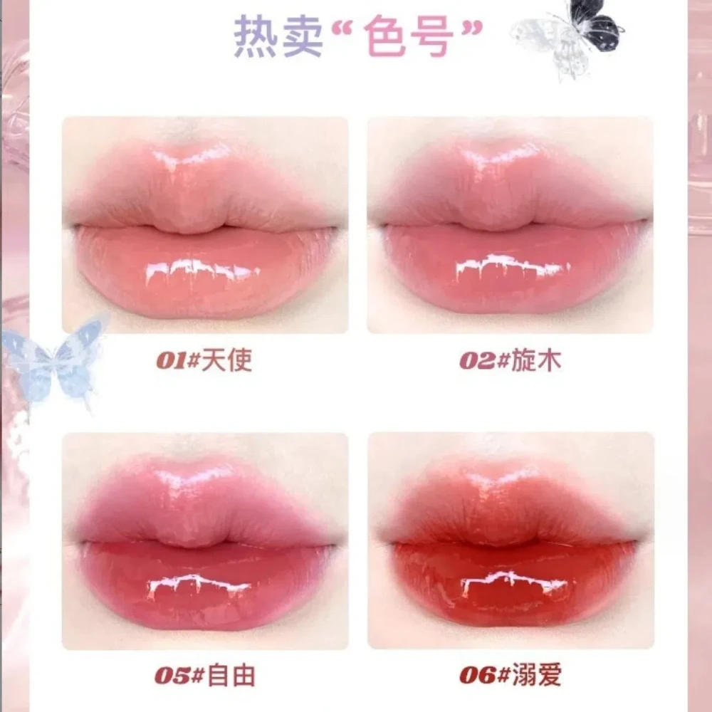 FLORTTE Lipstick Pink Water Gloss Clear Lip Glaze Waterproof Non-stick Cup Hydrating Plumping Fade Lip Lines Lip Gloss Makeup