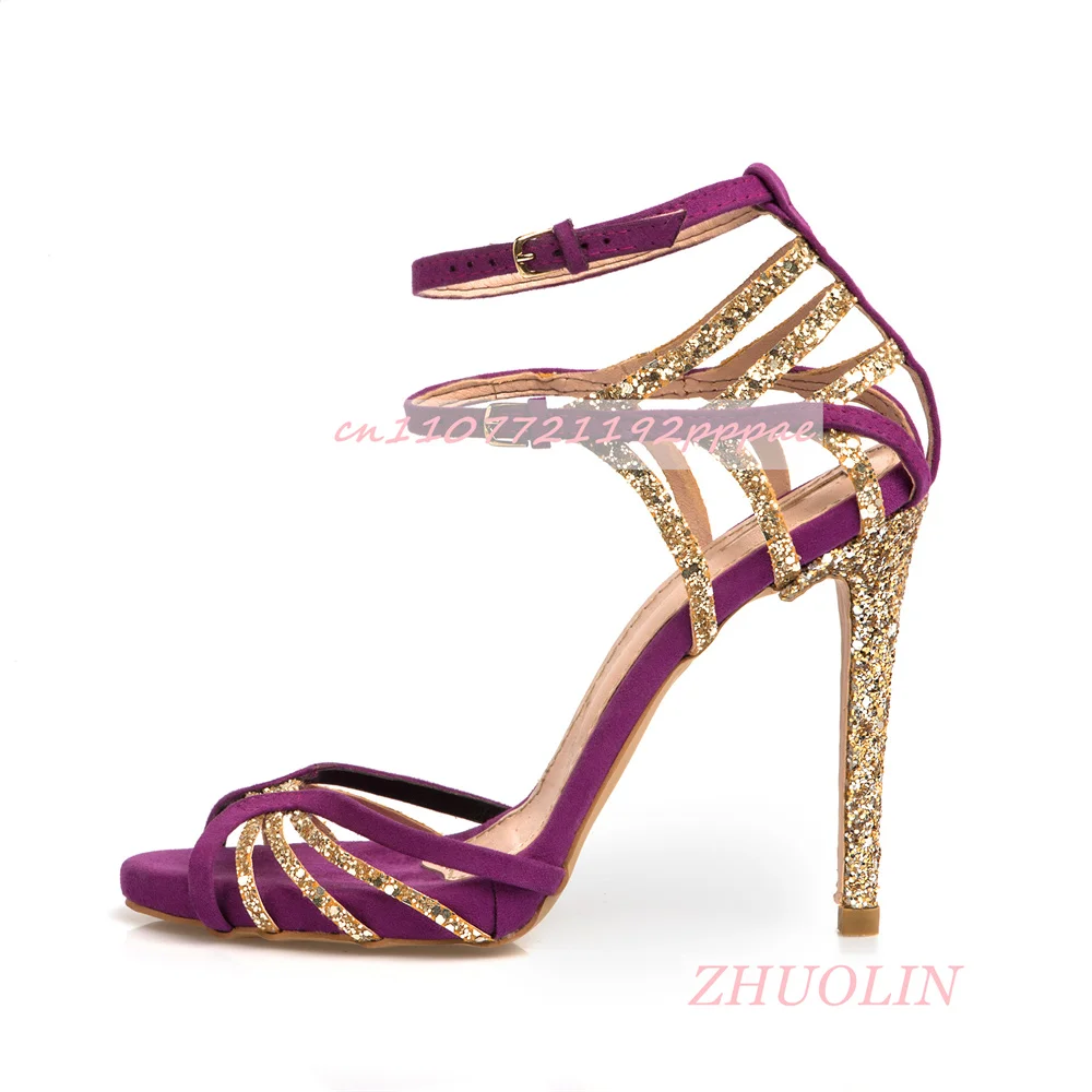 

Ladies' Sparkling Mixed Colors Open Toed Sandals Summer Open Toed Stiletto Buckle Strap Dress Shoes Elegant Wedding High Heels