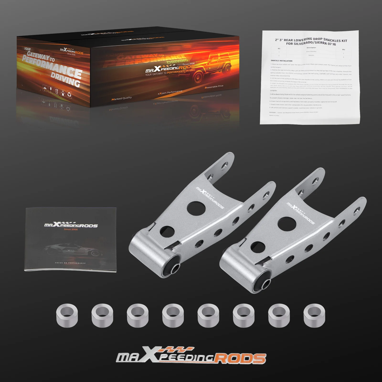 

2"-3" Rear Lowering Shackles Kit for Chevy Silverado GMC/Sierra 1500 steel