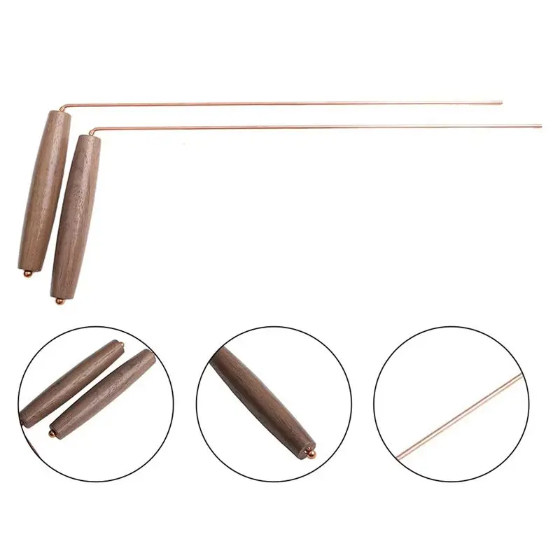 AEE4-2Pcs Pure Copper Probes Rod For Divination Tool With Wooden Handles Copper Poles Wood Handles For Water Treasure