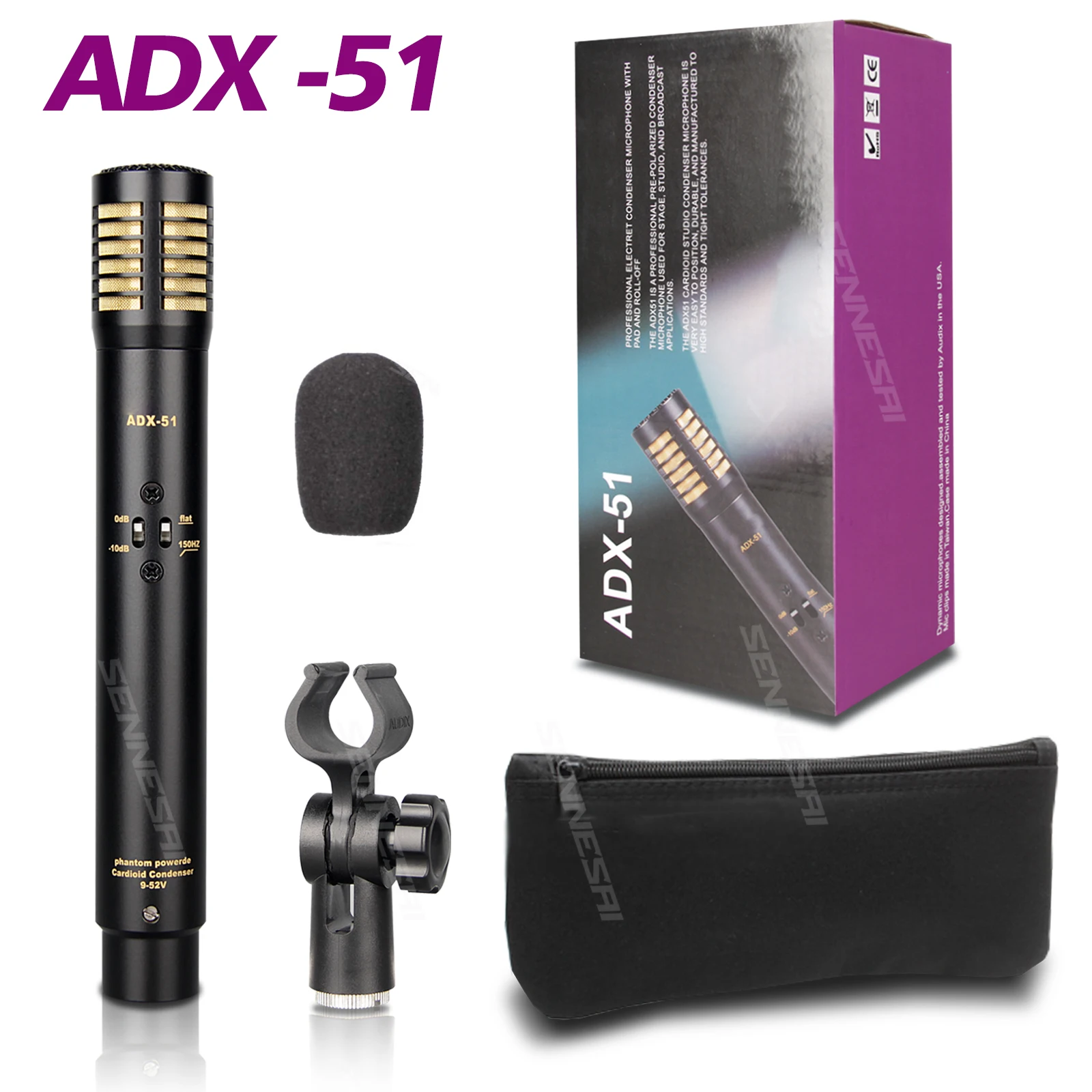 High Quality！D6 D4 D2 i5/Tom Snare Drum Microphone (Metal) Cardioid Mic For Drum Instrument Music Pick Up，ADX-51 Condenser Mic