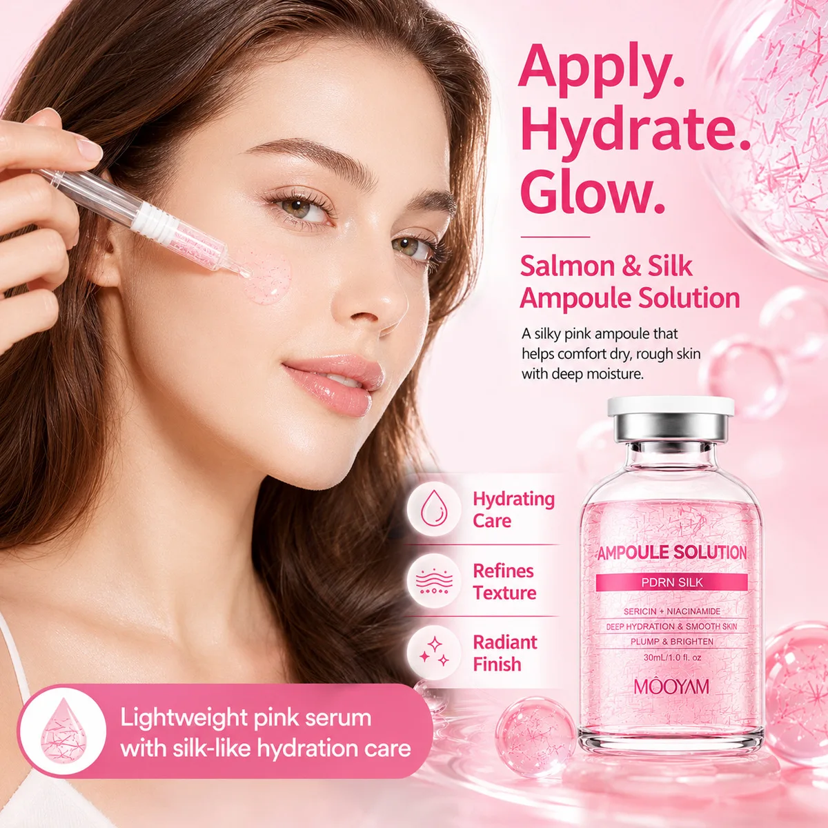 Pdrn Silk Ampoule Solution With Sericin And Niacinamide Gentle Hydrating Facial Serum Moisturizing Face Essence Skin Care 30ml