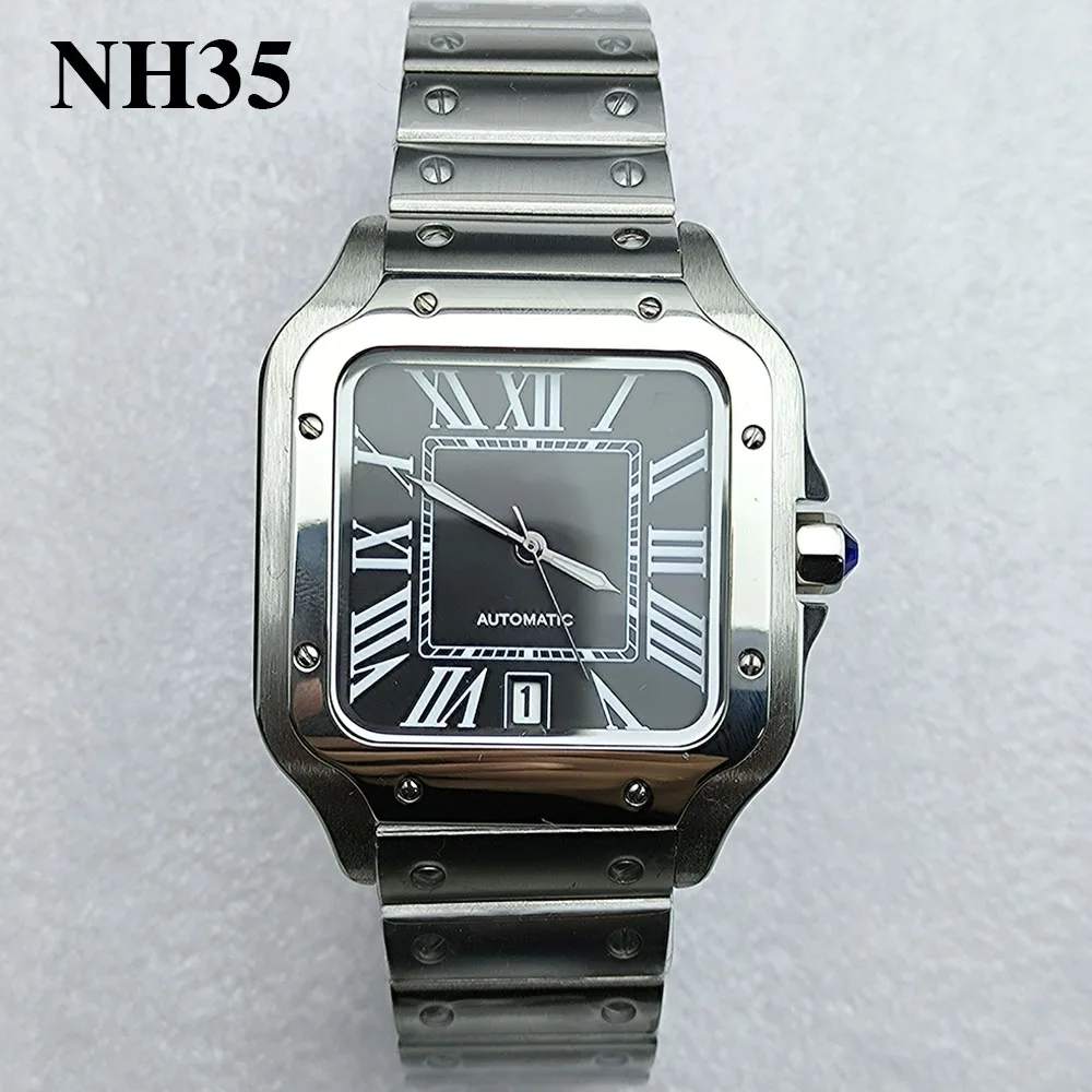 Reloj NH35 de 38MM, reloj Santos para hombre, maquinaria automática de acero inoxidable, modificación de reloj, esfera personalizada, movimiento NH35
