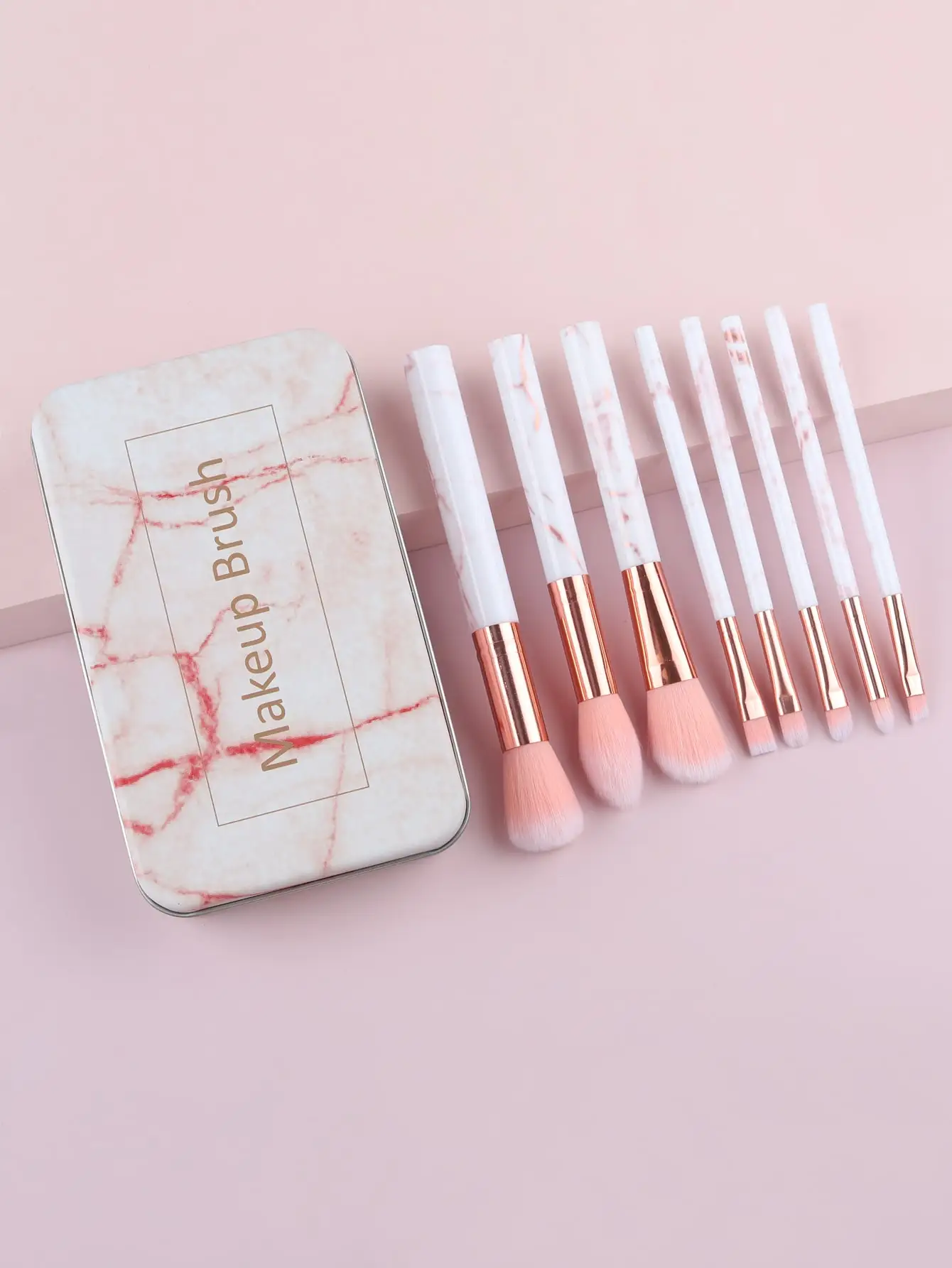 8pcs Marble Pattern Makeup Brush Set with Metal Storage Box Premium Synthetic Fiber Makeup Brushes Kit For Girls Women Travel