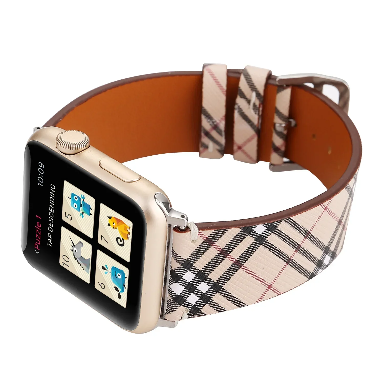 Suitable for Apple Watch strap Apple Watch 7-1 Fashion plaid leather strap iwatch7 leather strap