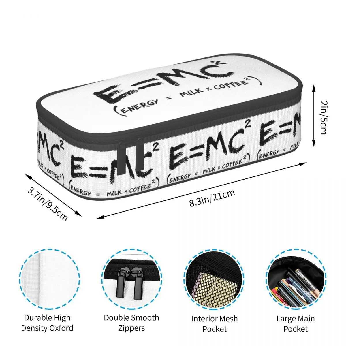 Science E = MC2 Energy Milk Coffee Physics Math Pencil Case Kids School Pen Box Pencil Bag Stationery Supplies Pen Holder Bag