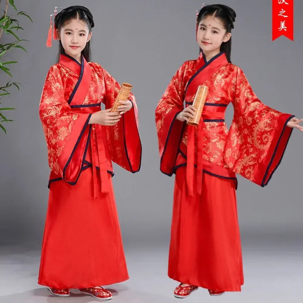 chinese Folk Dance new year clothes traditional hanfu for girls kids dragon dress ancient Stage Carnival costume Clothing skirt