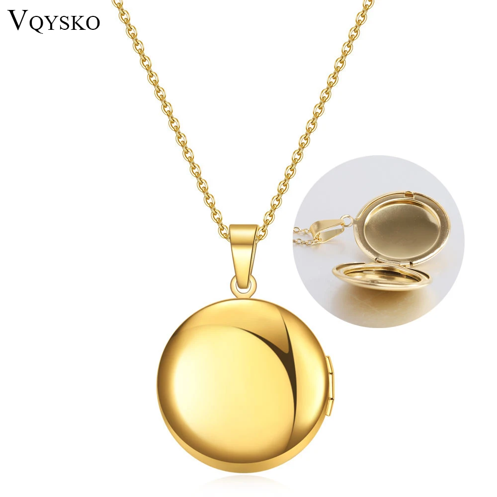 VQYSKO Openable Round Phase Box Lockets Necklace DIY Photo Frame Supplies Mirror Polished Stainless Steel Pendant Necklace