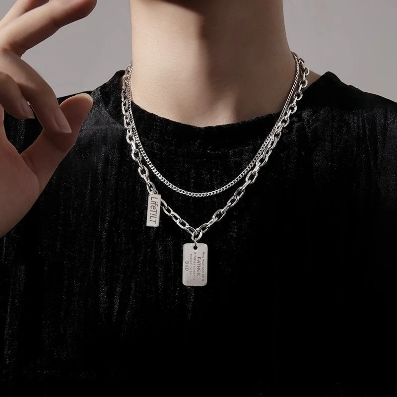 Fashion Thick Chain Double Layered Layered Necklace for Men and Girls Hip Hop Fashion Brand Sweater Chain Necklace Accessories