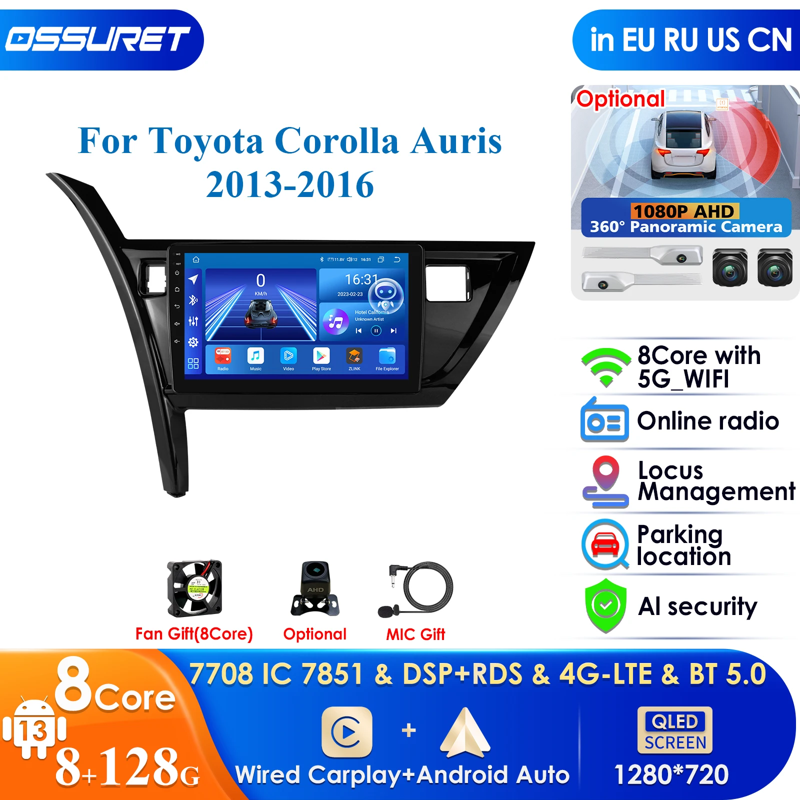 Carplay 4G-LTE 7862 DSP 9.7inch 2Din Android Car Radio GPS for Toyota Corolla Auris 2013 - 2016 Hybird Multimedia Video RDS WIFI