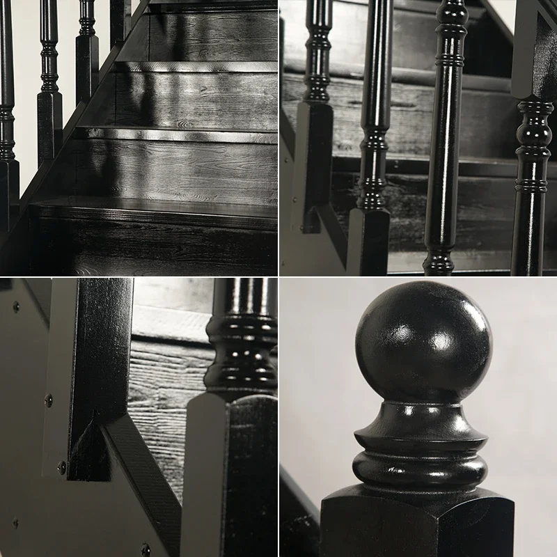 Indoor imported solid wood integral staircase Roman column Nordic simple modern style home duplex loft villa customization