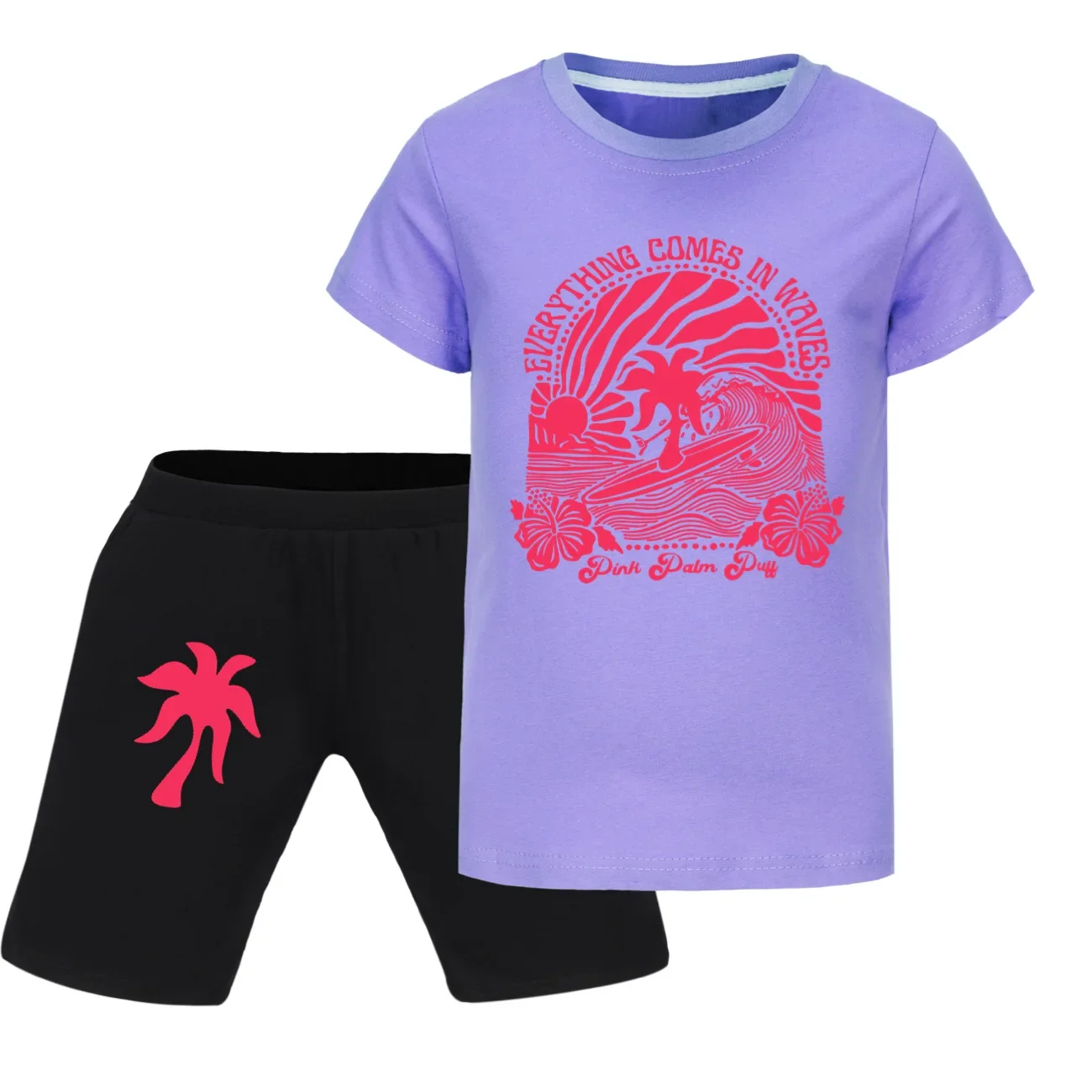 New Pink Palm Puff Fashion Girl Boys manica corta Cartoon t-shirt top + Shorts pigiama Set ragazzi vestiti di natale 3768