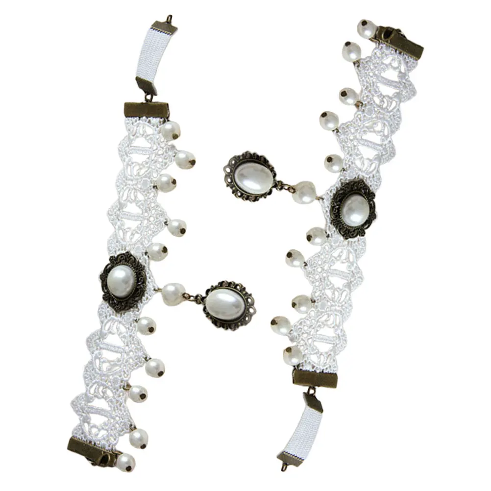 

2Pcs Pearl Lace Cuffs Elegant Wedding Bridemaid Party Dresses Adjustable Size Arm Cuff B False Sleeves Wrist Accessories H Armb