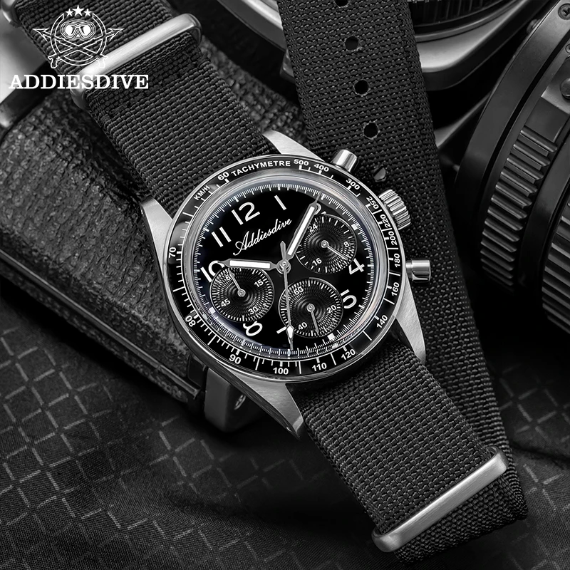 

ADDIESDIVE Chronograph Quartz Fashion Man Watch Luminous 100M Waterproof Bubble Glass Ceramic Bezel Nylon Strap Watches For Man