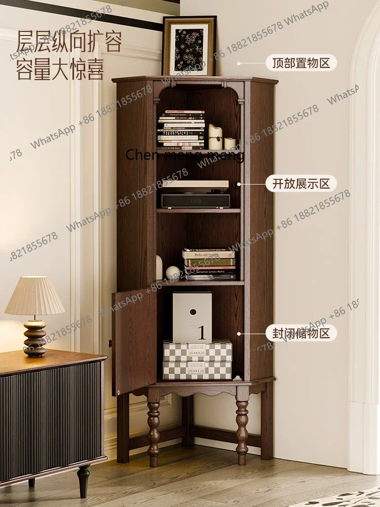 French Retro Solid Wood Living Room Corner Cabinet Wall Corner Triangle Sideboard Storage Cabinet Organizer