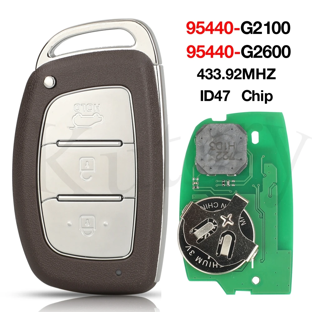 

jingyuqin 3 Button 433.92MHz FSK ID47 Chip For Hyundai Ioniq Aftermarket Smart Remote Car Key Fob 95440-G2100/95440-G2600