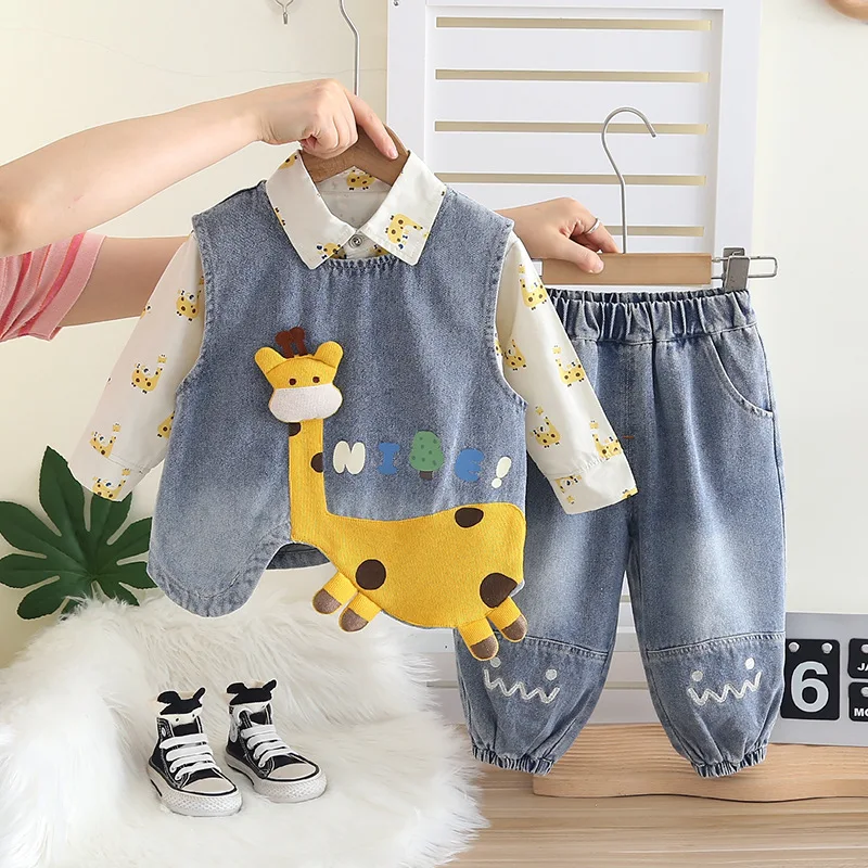 

Boys Denim Clothing Sets Spring Autumn Children Cute Vest Shirts Pants 3pcs Fashion Suit For Baby Outfits Kids Tracksuits 3 4 5Y