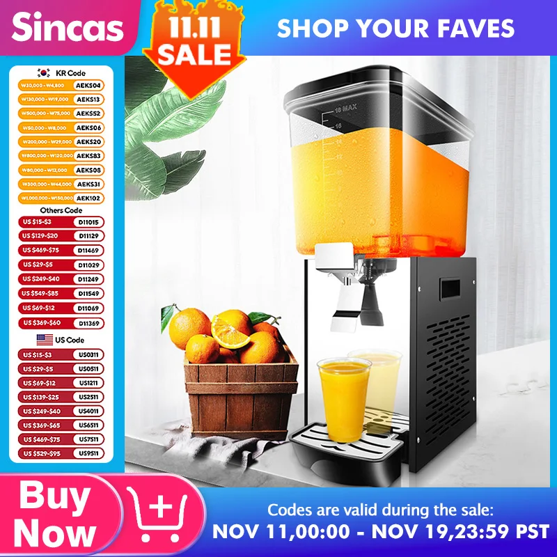 20L Commercial Use Beverage Juice Refrigeration Drink Machine Single-Cylinder Beverage Dispenser for Juice Milkshake Coffee Soda