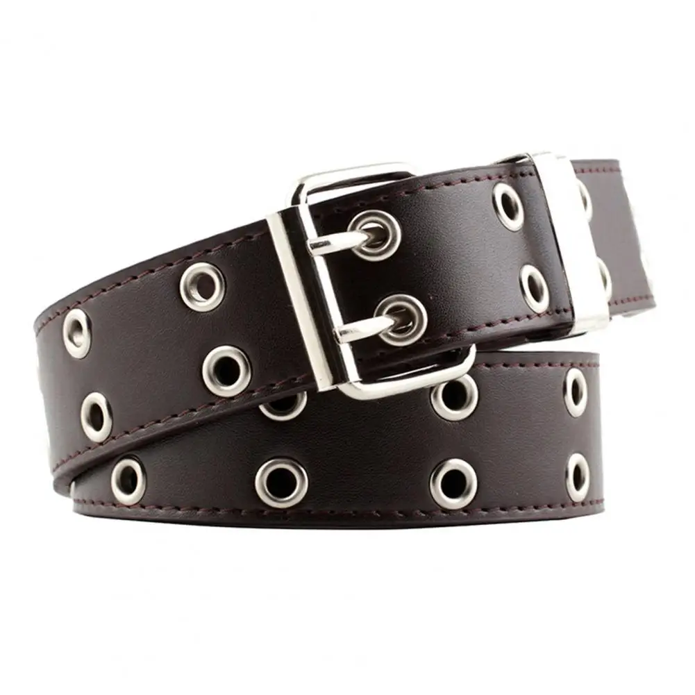 

Men Belt Solid Hip-hop Style Punk Double-breasted Buckle Belt for Jeans