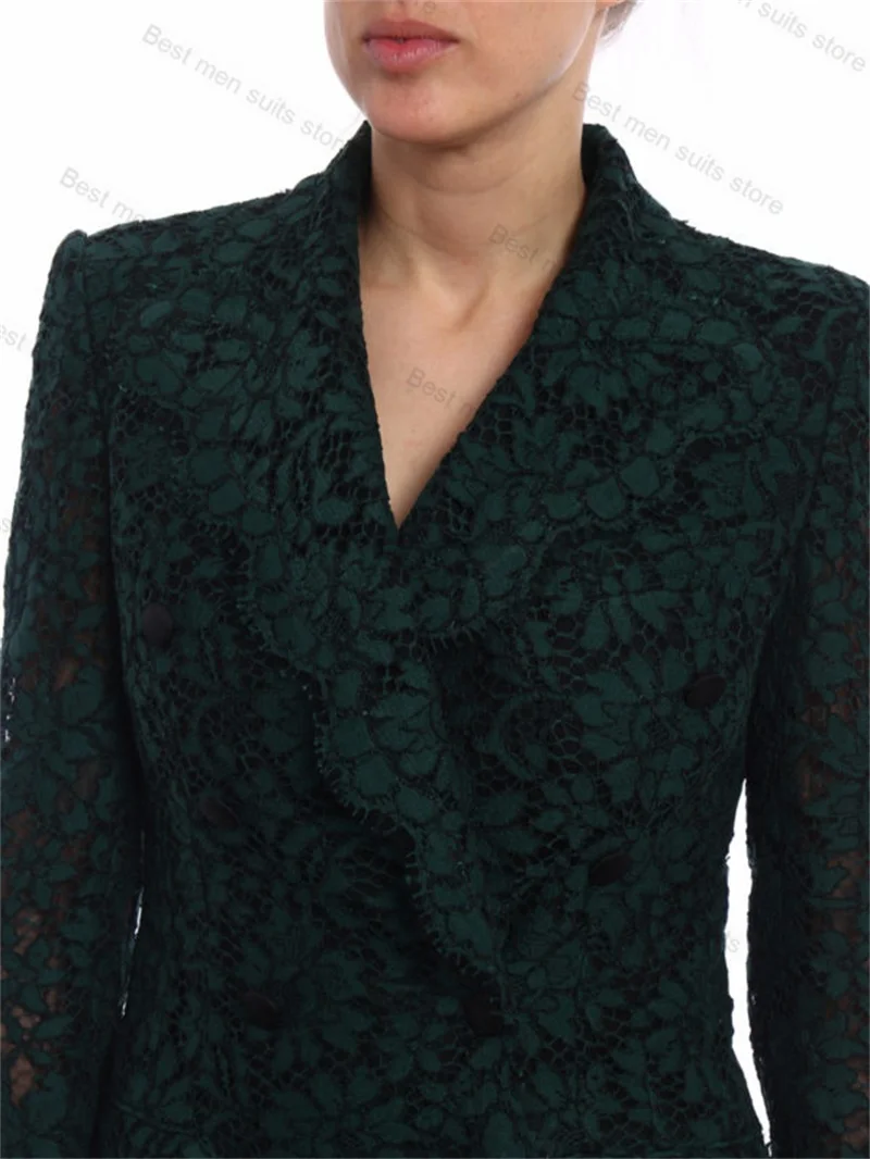 Pantaloni da donna in pizzo Set 2 pezzi Blazer verde scuro + pantaloni neri giacca da smoking da sposa taglia su misura cappotto da ballo d'affari