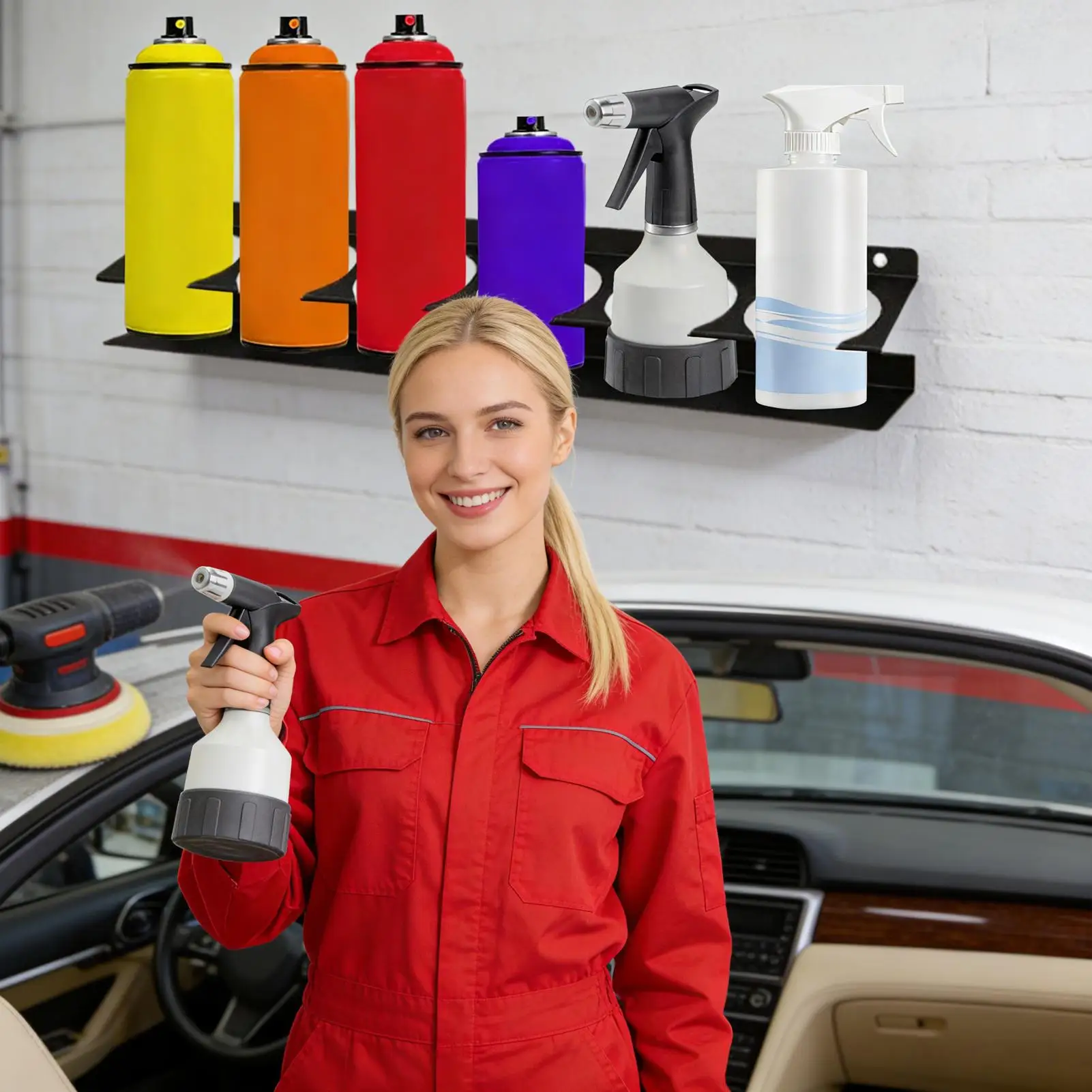 Spray Bottle Organizer 6 Slots Display Shelf Space-saving Spray Can Organizer For Workshop Garage Mechanic Auto Shop Trailer