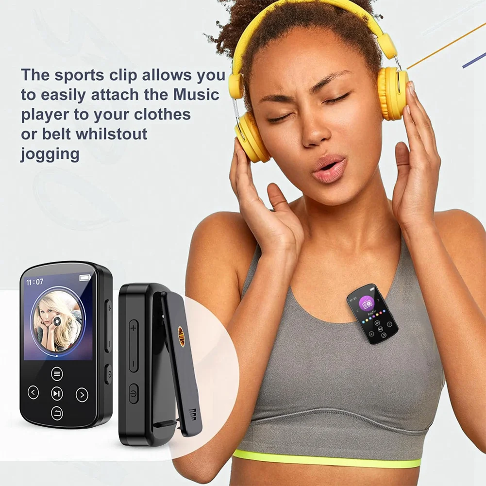 POP-lSports Pemutar MP3 Bluetooth dengan Klip 1.5 Inci Layar Sentuh Penuh Pemutar Video Mini Perekam Radio FM E-Book TF
