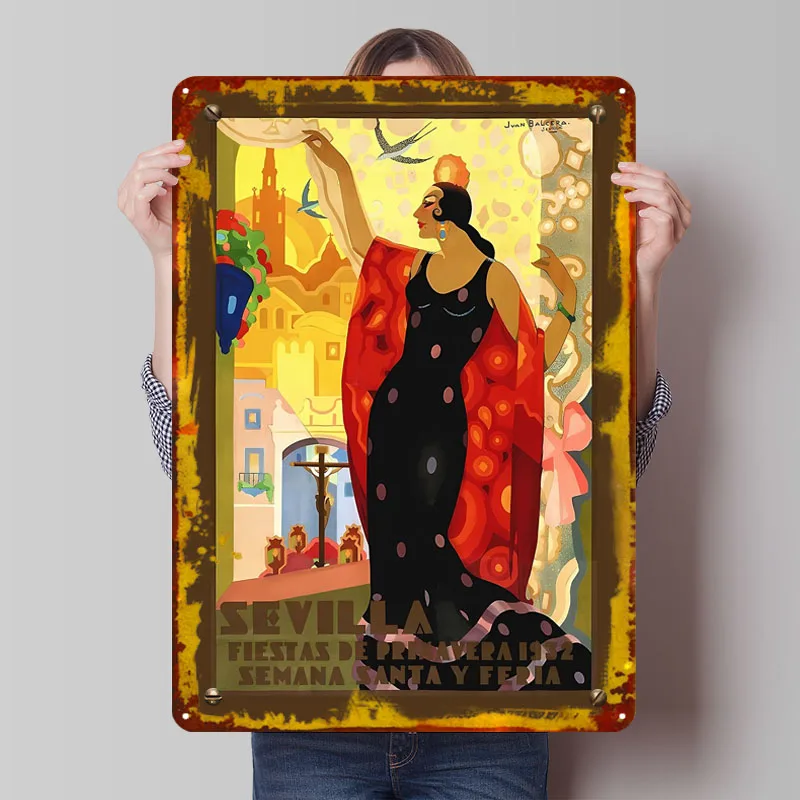 Испания 1932 года, знак Севилья, туристический постер, украшение для спальни, декор для гостиной, мужские металлические жестяные вывески на заказ для украшения стен