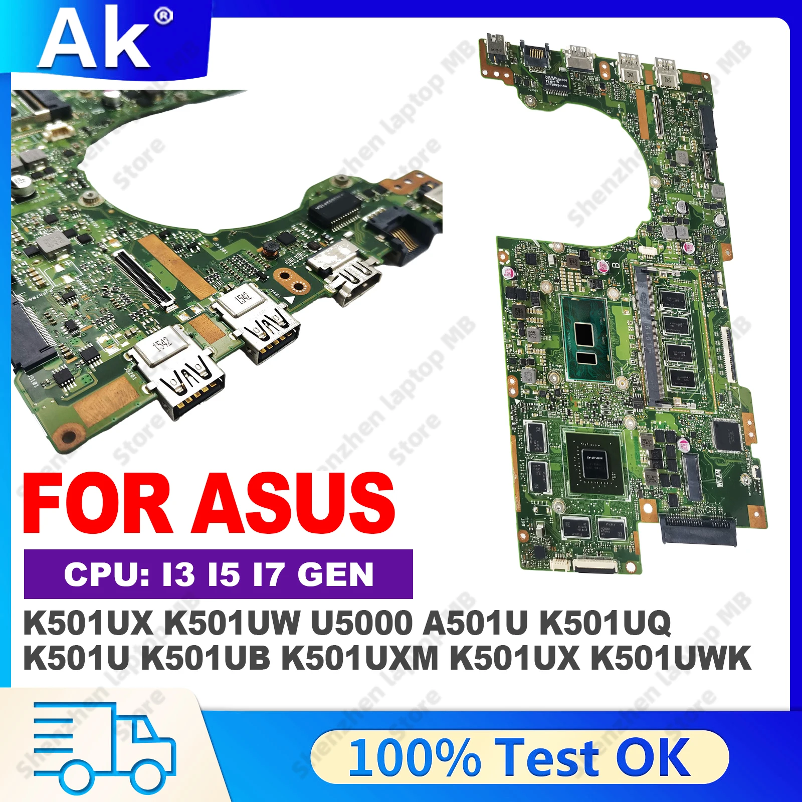 K501UX Laptop Motherboard W/ I3 I5 I7-6th CPU For ASUS VivoBook K501UW U5000 A501U K501UQ K501U K501UB K501UXM K501UWK Mainboard