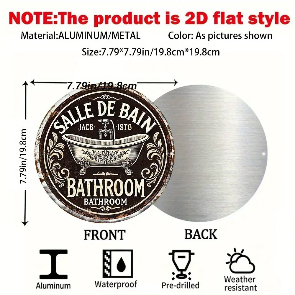 Vintage Victorian Bathroom Decor - 19.79x19.79 cm Aluminum Tin Metal Sign with Antique Bathtub Design, Rustic Wall Art for Indoo