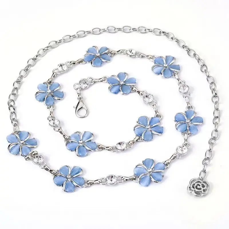 Women's metal waist chain Korean version small flower belt with dress decoration belt sweater belt fashion accessories versatile