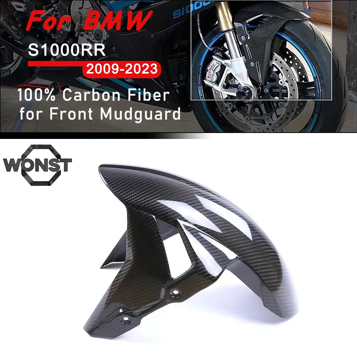 Pure Carbon Fiber Front Fender Hugger Mudguard For BMW S1000RR S1000R M1000R M1000RR 2023 2024 2019 2020 2021 2009 2016