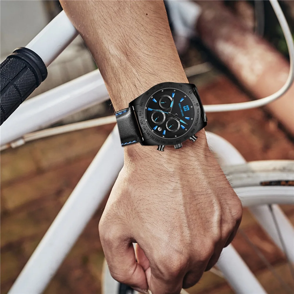

40mm Men Sports Quartz Watch Leather Strap Wristwatch Install Quartz Movement Luxury 30M Diving Men Wristwatch