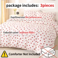 3pcs/set Small Red Heart Printed Duvet Cover Set(1 Duvet Cover & 2 Pillowcase）Soft And Skin-Friendly Duvet Cover Bedding Set For 3