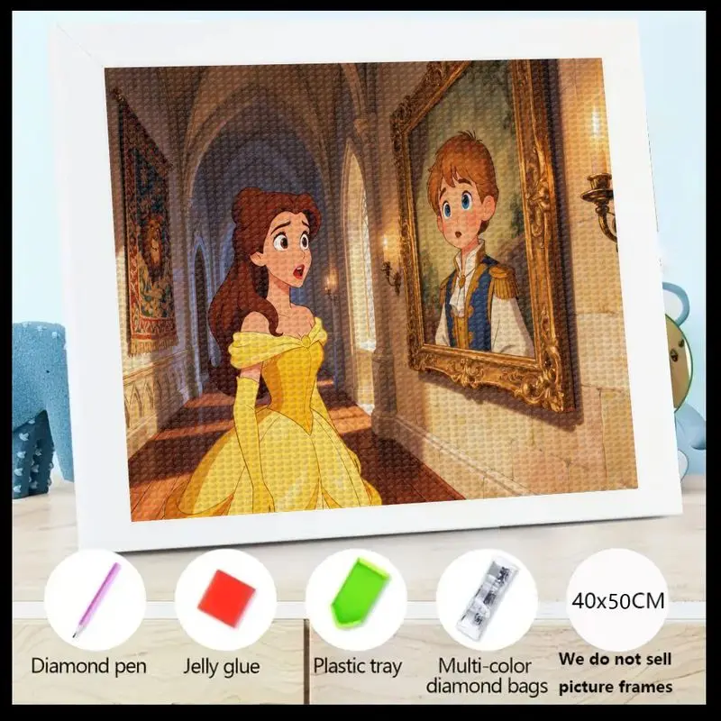 

1 шт. 5D полный дрель алмазная живопись комплект с принцессой Диснея Белль и принцом Зачарованный замок сцена DIY драгоценный камень искусство 40x50 см C