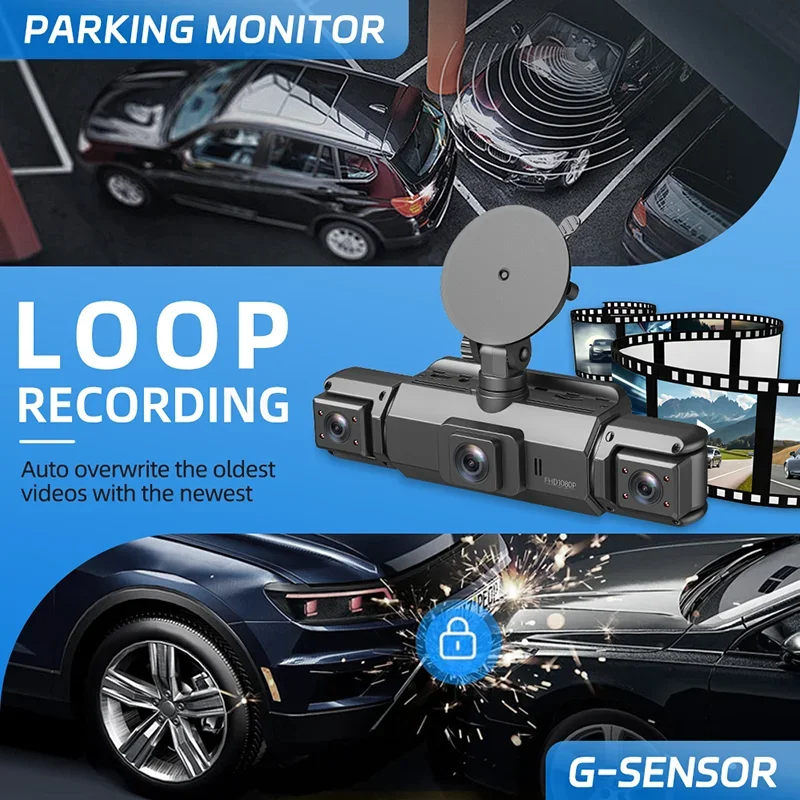 1080P Dash Cam 3/4 Channels Car DVR Dashboard Cameras for Car Way Back Box Parking Mode 24H Front and Rear Interior 360 Dash Cam - view 6