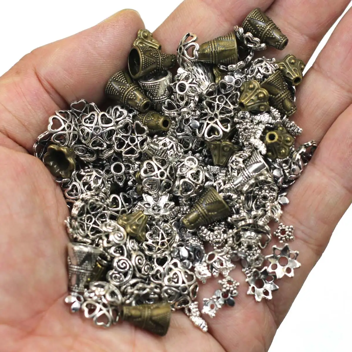 

Mixed Silver Bronze Color End Bead Caps Cones Flower Fits 8-10mm Beads