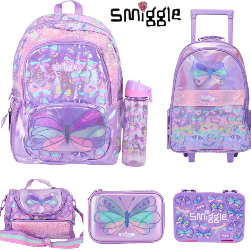 

Original Smiggle Primary School Student Large Capacity Ultra Light Weight Reducing Butterfly Style Stationery Backpack Girl Gift