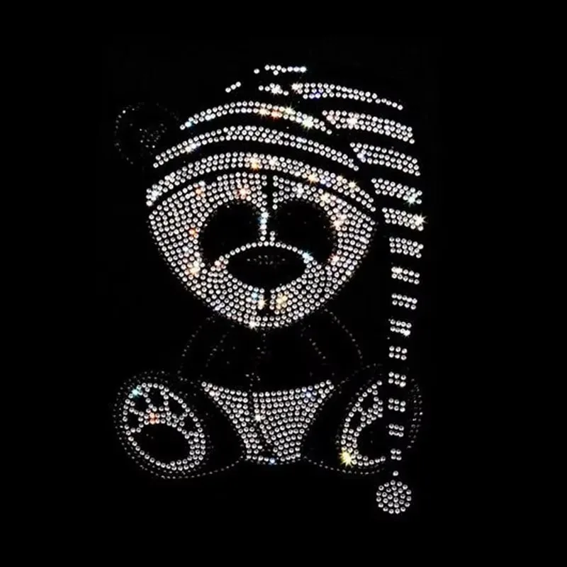 Hot Fix Bling Crystal Cute Animal Template Strass Design Glitter Heat Press Iron on Decal Rhinestone Transfer Panda Patch Motif