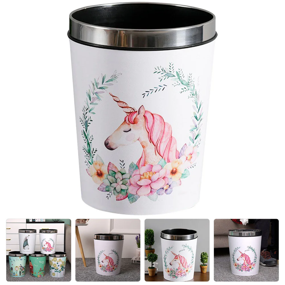 

Trash Basket Waste Paper Plastic Garbage Container Can Round Unicorn Kitchen Toilet