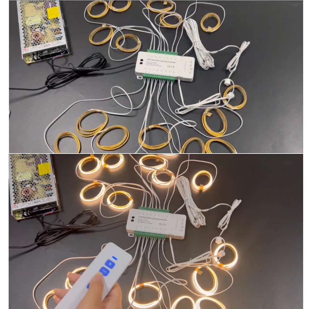 Day/Night Remote 16 Step PIR Motion Sensor COB LED Stair Lights Kit 40" Cuttable Dimmable Indoor Strip Step Lights Customizable