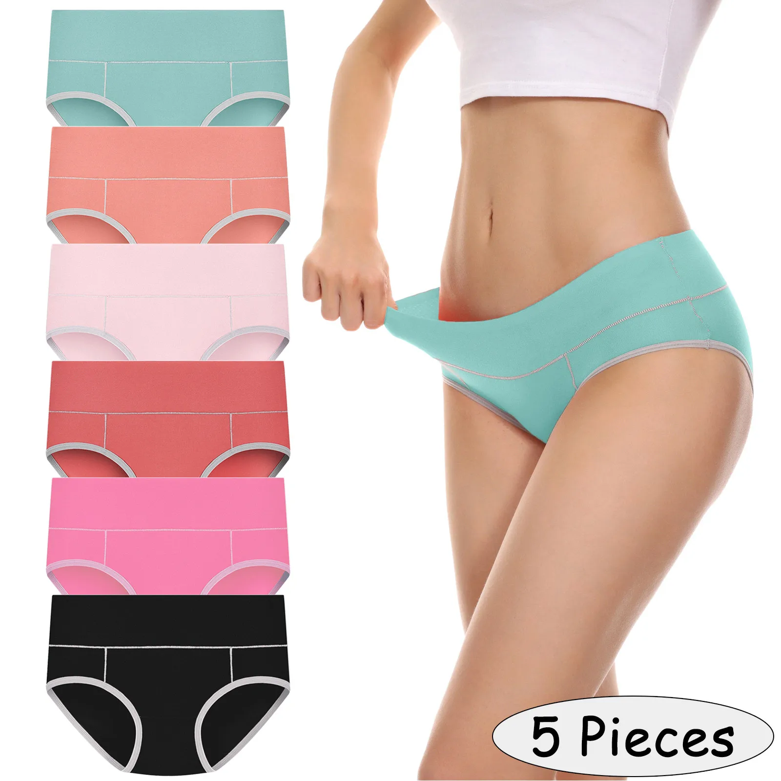 5 Underpants Patchwork Color Cotton Underwear for Women High Waist Seamless Womens Underwear Pack Cotton Lace Lane 22 24 New