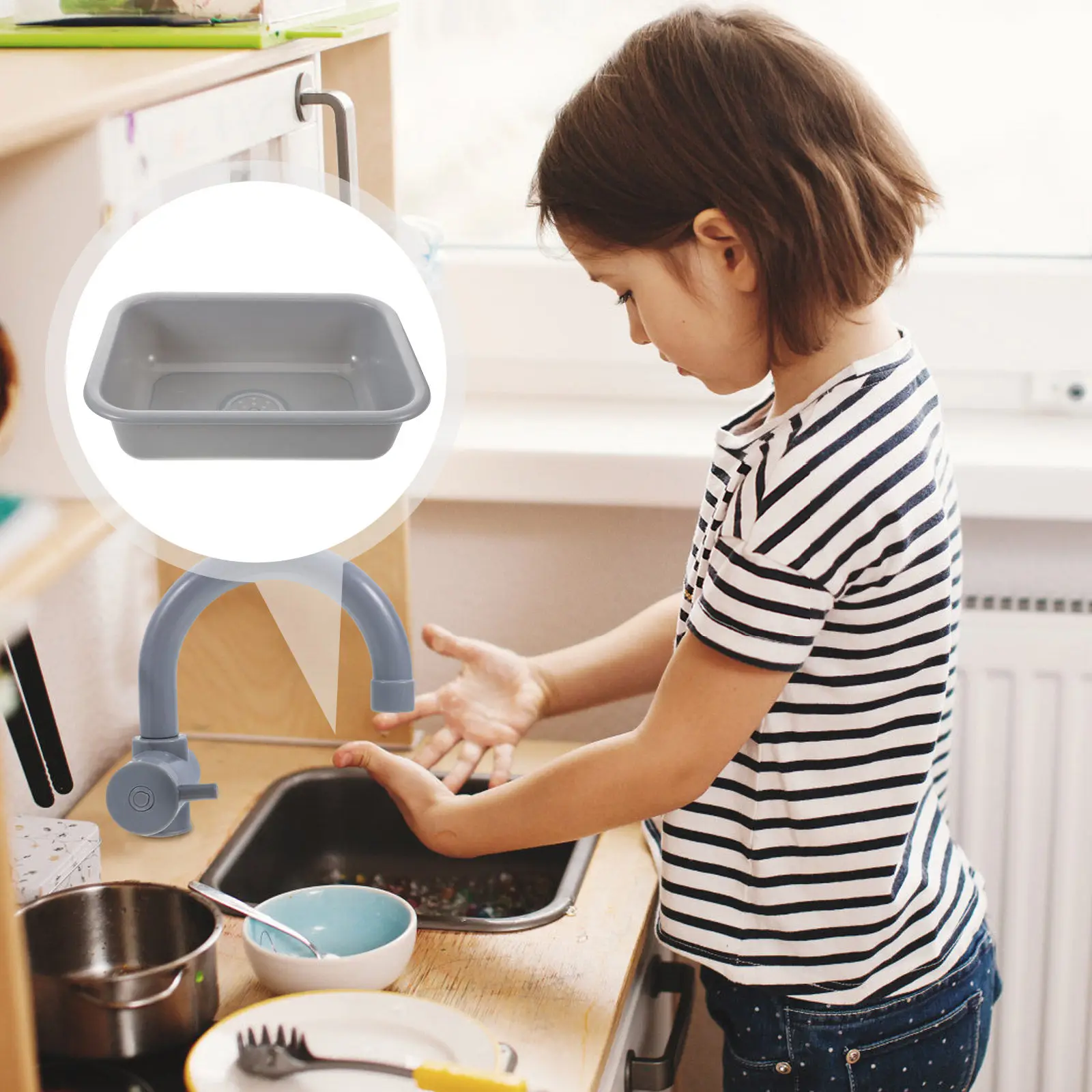 2Pcs Kids Play Kitchen Sink Simulation Accessories Realistic Pretend Cooking Role Play Creative Development Kids Sink