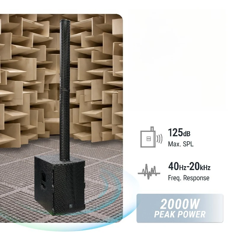 Professional line array column loudspeaker system with active and portable power supply column speaker