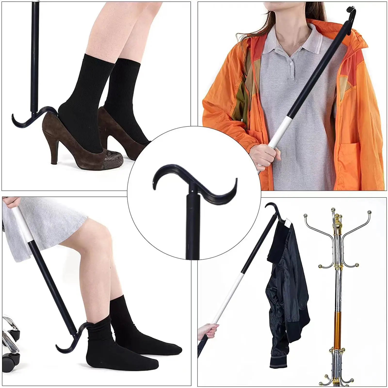 Long Handle Dressing Aid for Socks and Shoes Senior Disabled Assistant Portable Multifunction Clothes Grabber for Back Pain