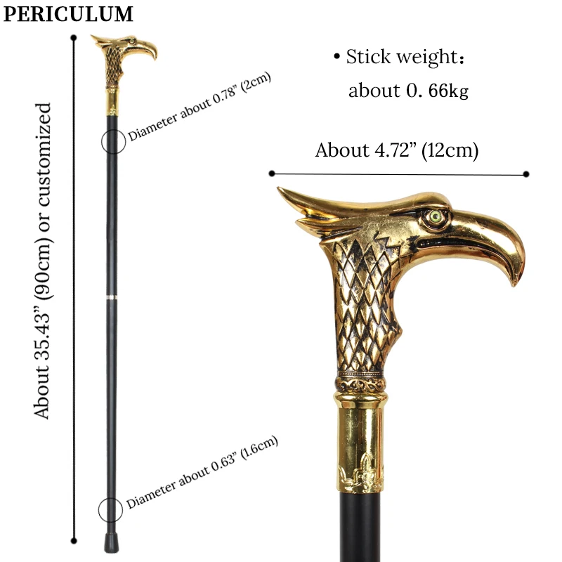 Shiny Gold Eagle Head Walking Cane with Curved Handle Vintage Detachable Decorative Walking Stick Cosplay Prop for Men And Women view 3