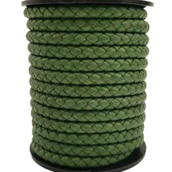 Aaazee Distressed Green Leather Braided 5mm Round Leather Strap Bolos Cord for Bracelet Making