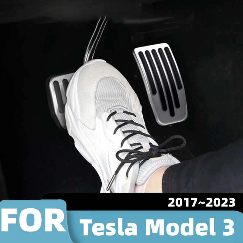 For Tesla Model 3 2017-2023 Car Accelerator Brake Foot Pedal,Alloy Gas Fuel Pedal,Snap-fit Install Non-Slip Mat,Trim Accessories