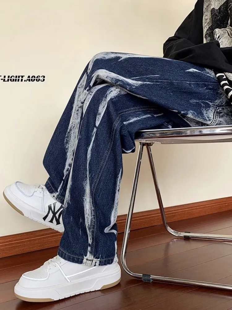 

Loose Straight Leg Casual Jeans Men's Trendy Brand High Street Loose Wide Leg Casual Pants Autumn Large Size 300 Pou Ameri...