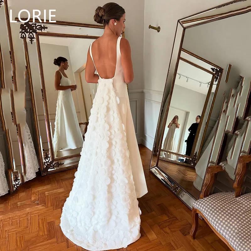 LORIE A-Line และ Mermaid เซ็กซี่ชุดแต่งงานสั้น 3D Applique แขนกุดชุดเจ้าสาว vestidos de novia Backless ที่กําหนดเอง 2025