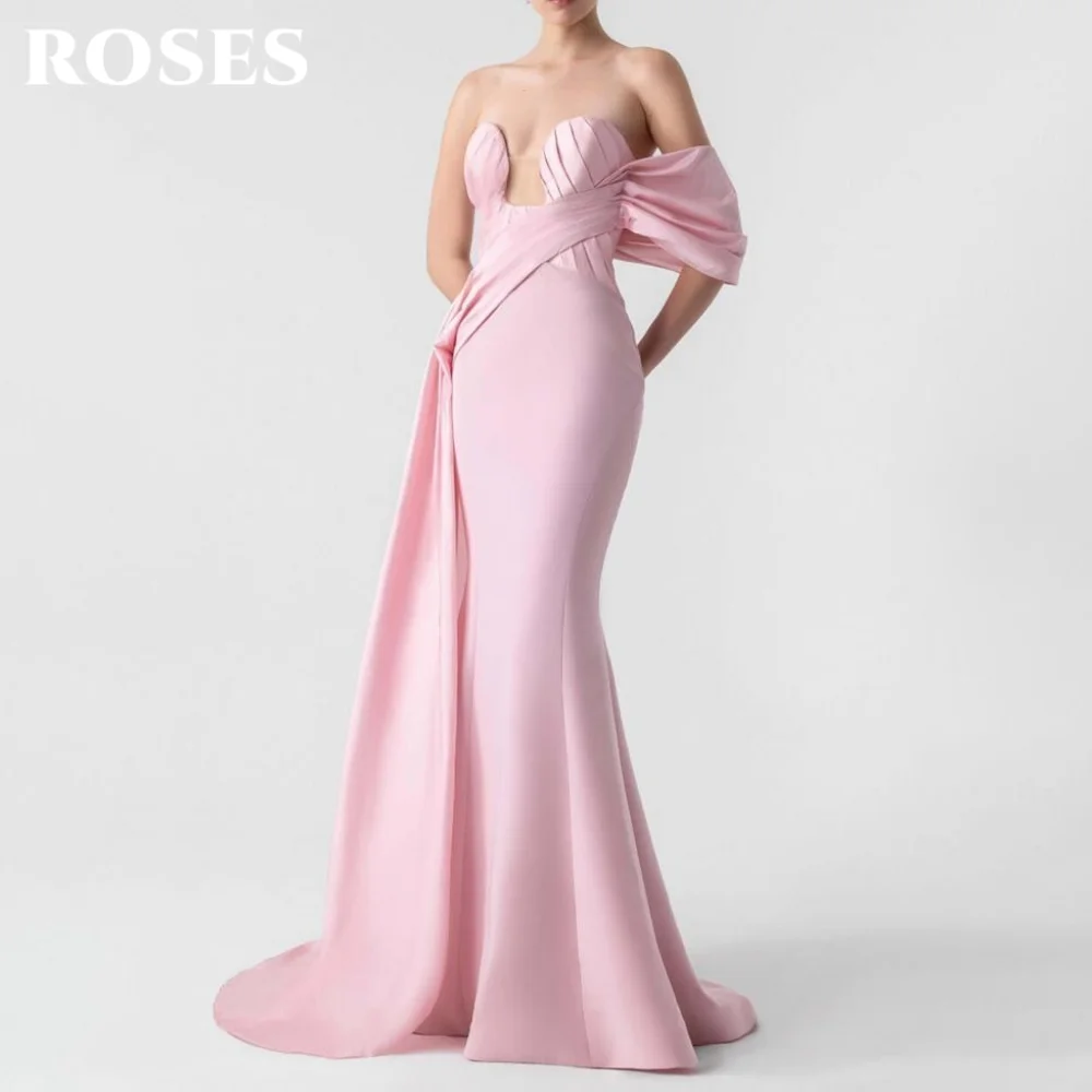 

ROSES Розовые атласные платья для выпускного вечера Милое платье знаменитости со складками Простое женское вечернее платье на одно плечо по индивидуальному заказу